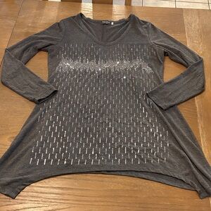 Elegant Gray Sequin Long Sleeve Tee